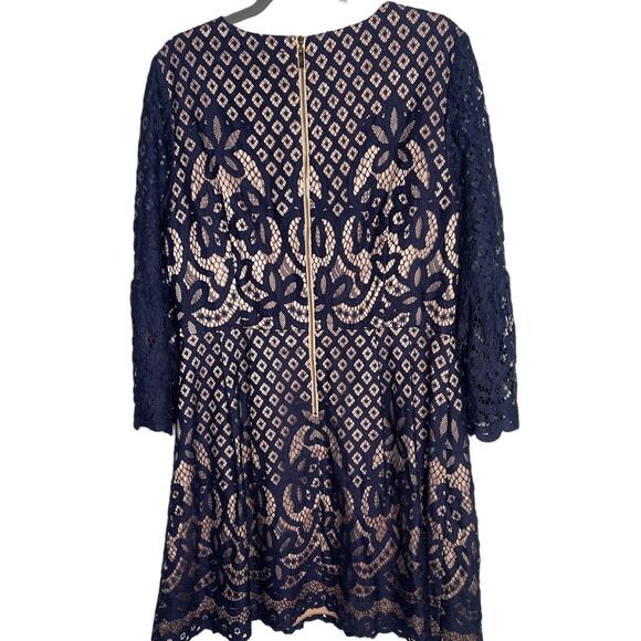 NEW! Anthropologie Plus Size 14 Bell Sleeve Lace Fit Flare Dress Boho Navy Blue - Picture 3 of 8